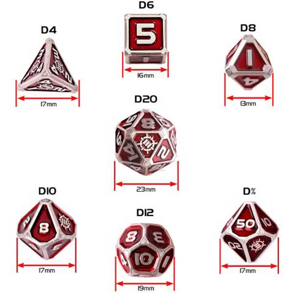 Enhance Tabletop RPGs Collectors Edition Enamel RPG Dice Set with Drawstring Pouch (Red)