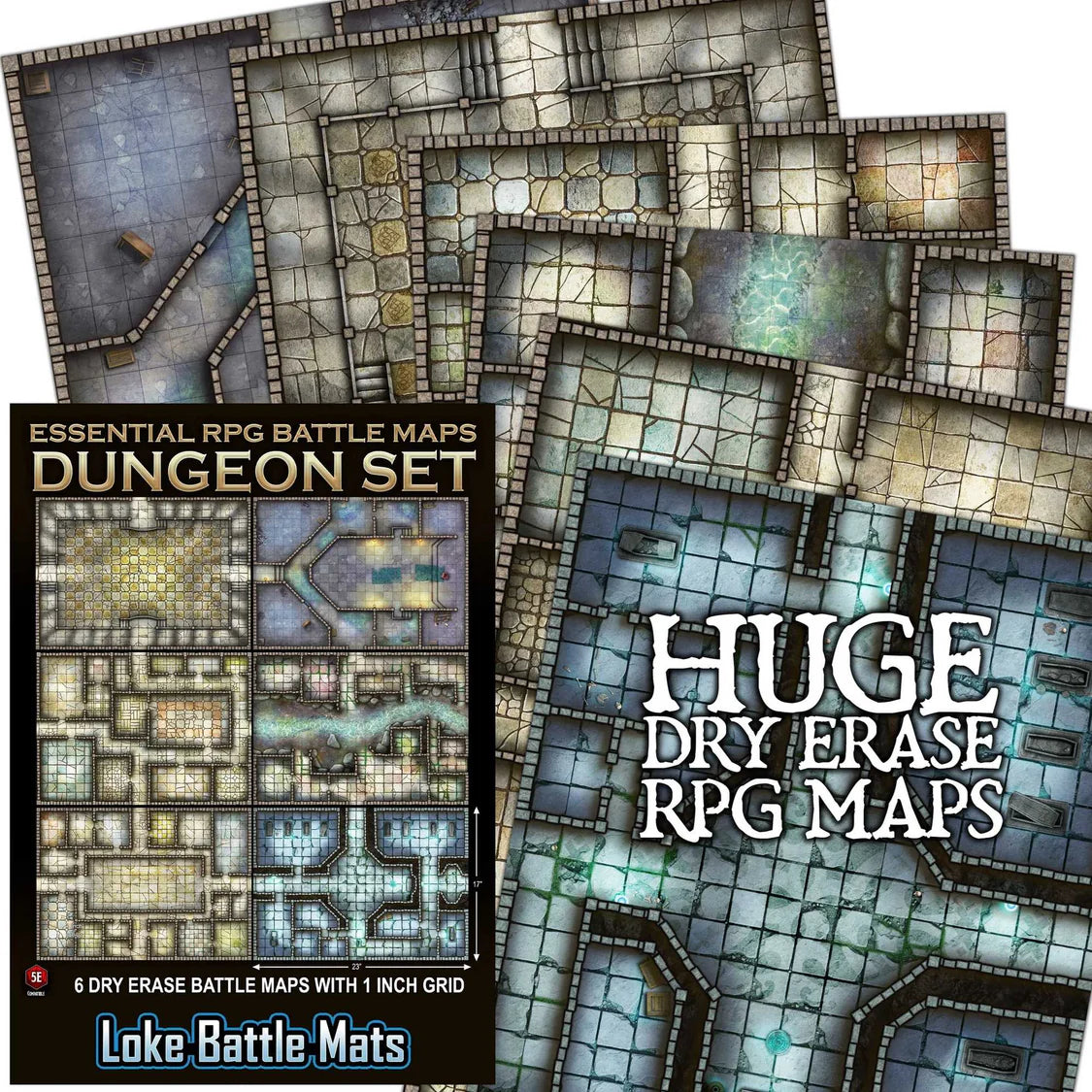 Essential RPG Battle Maps: Dungeon Set. 6 Wet/Dry Erase Battle Maps with 1 inch grid