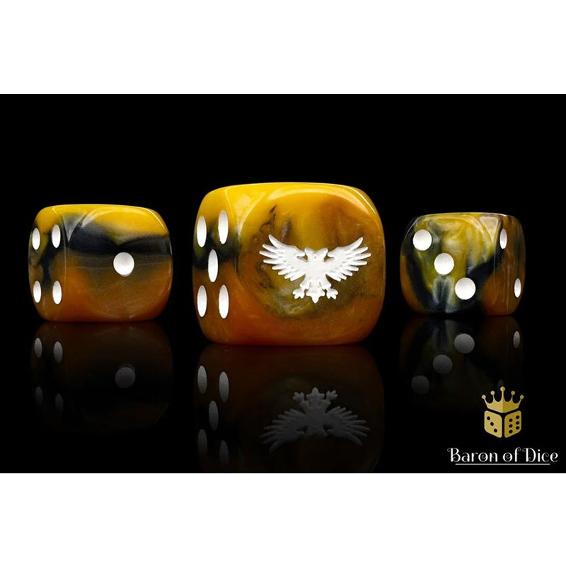 Inquisition Gold Dice Set by Baron of Dice. Perfect for games such as Warhammer.