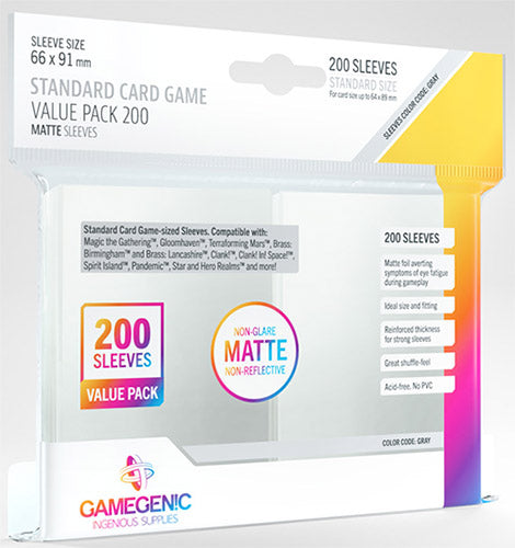 Gamegenic Standard Card Game Value Pack Matte Sleeves- Clear (200ct.)