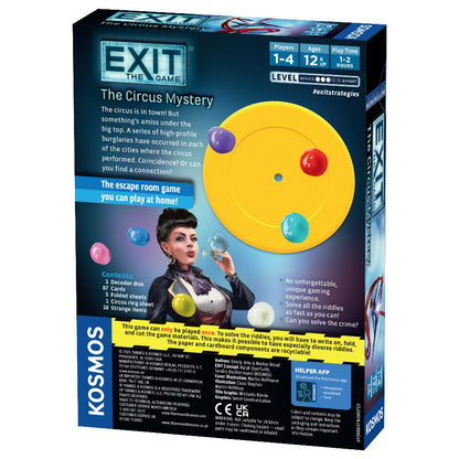 Exit Circus Mystery escape room game. Solo play, 1-4 players. Difficulty 3/5