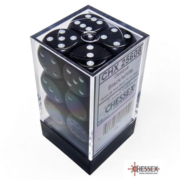 Chessex Black/White: Opaque 16mm d6 Dice Block