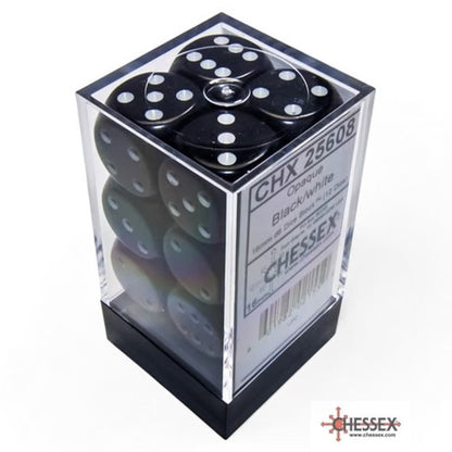 Chessex Black/White: Opaque 16mm d6 Dice Block