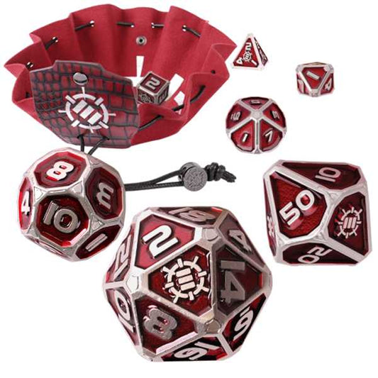 Enhance Tabletop RPGs Collectors Edition Enamel RPG Dice Set with Drawstring Pouch (Red)