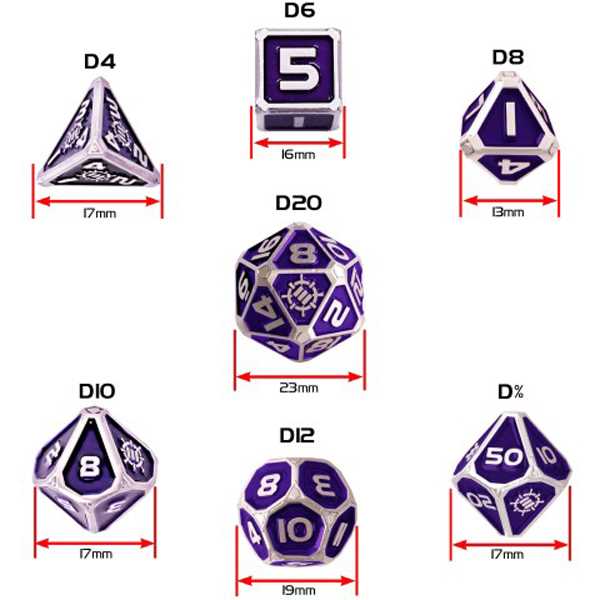 Enhance Tabletop RPGs Collectors Edition Enamel RPG Dice Set with Drawstring Pouch (Purple)