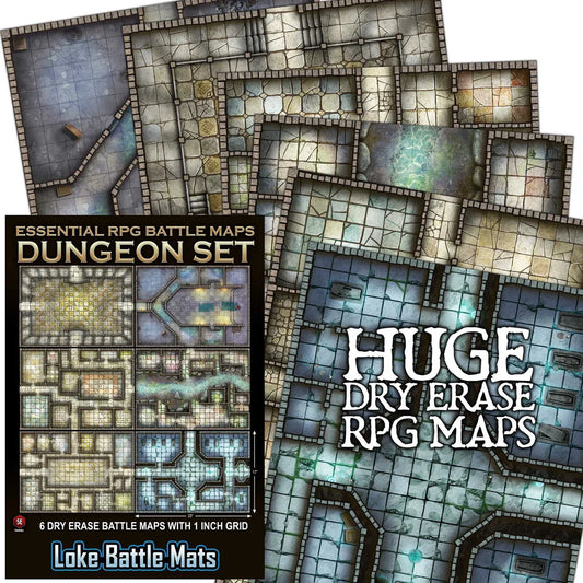 Essential RPG Battle Maps: Dungeon Set. 6 Wet/Dry Erase Battle Maps with 1 inch grid