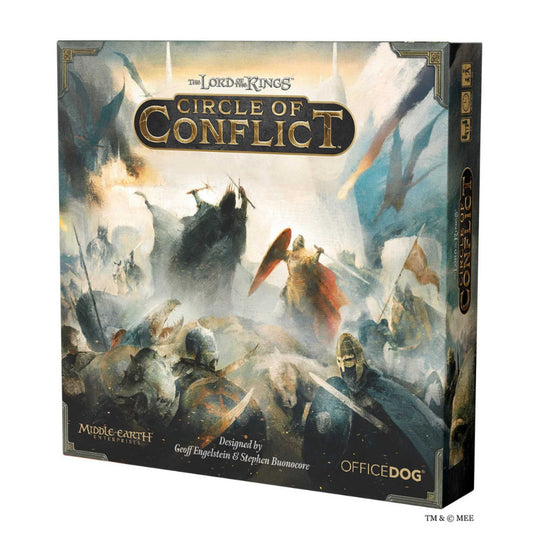 The Lord of the Rings Circle of Conflict dice game set up for 2–4 players