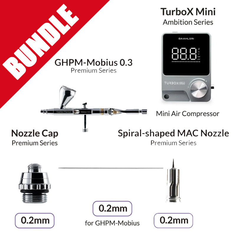Gaahleri Mobius Airbrush Starter Bundle – 0.3mm with 0.2mm Upgrade