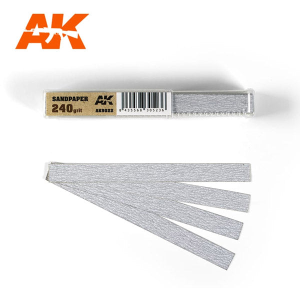AK Interactive Sandpaper - Dry, 240 grit x 50 strips
