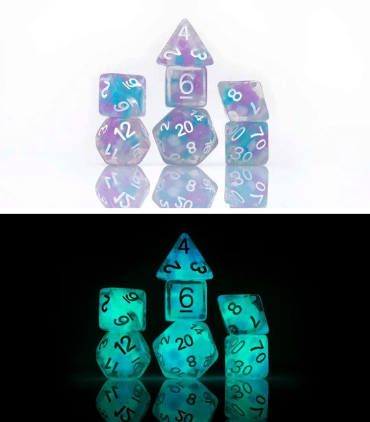 Cotton Candy Glowworm Glow in the Dark Poly RPG Dice Set