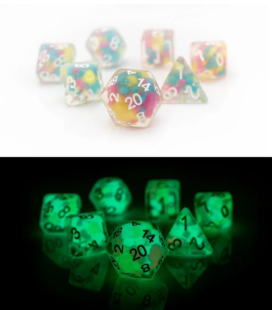 Lucky Charm Glowworm Glow in the Dark Poly RPG Dice Set