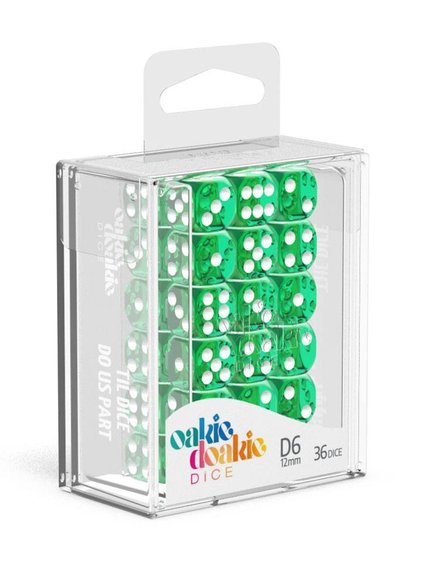 Oakie Doakie Dice D6 Dice 12 mm Translucent Green (36)