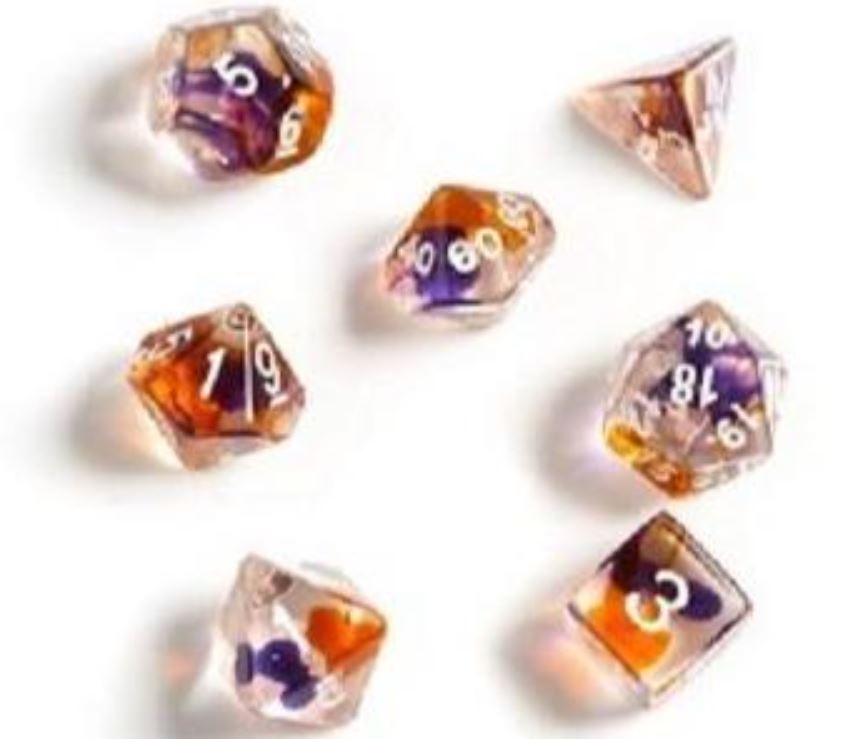 Purple, Orange, Clear Poly Dice Set